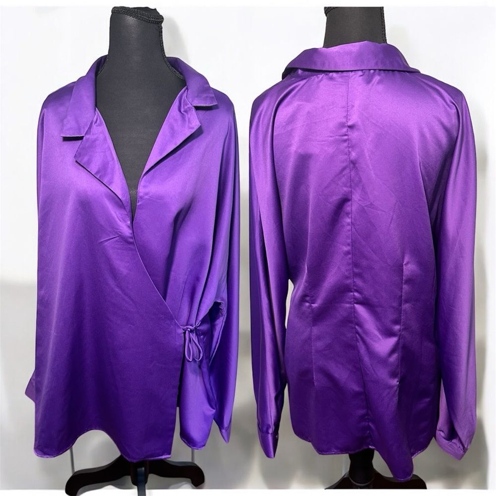 Jeffrey Banks Purple Long Sleeve Wrap Blouse 2X